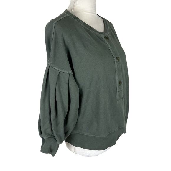 Something Navy Greta Henley Sweater Green Pullover Puff Sleeve Size Small - Picture 4 of 8